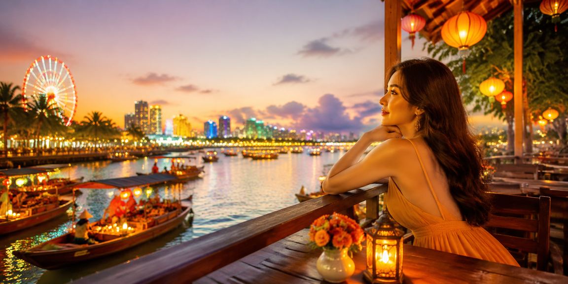 Người dùng Đà Nẵng mở slot game trên điện thoại tại quán cà phê buổi chiều